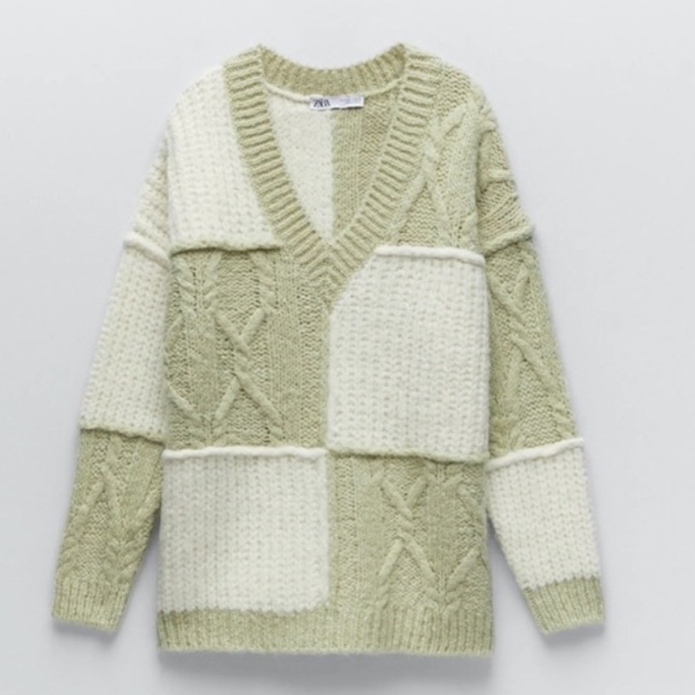 Zara Chunky Knit Color Block Sweater Size Small - image 3